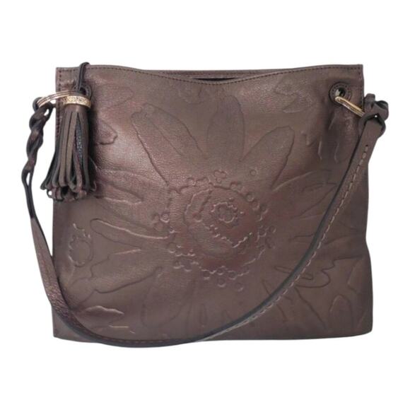Brighton Bronze Metallic Leather Embossed Flower Tassel‎ Shoulder Bag New! - Picture 1 of 15